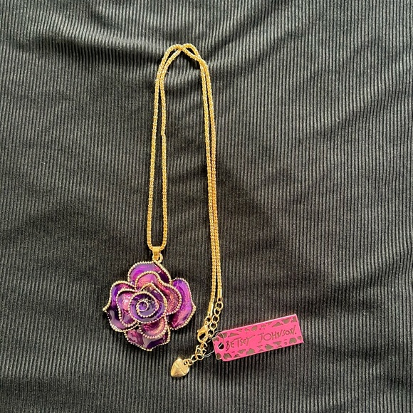 Betsey Johnson Jewelry - NWT Betsey Johnson Gold Necklace with Enameled Purple Rose